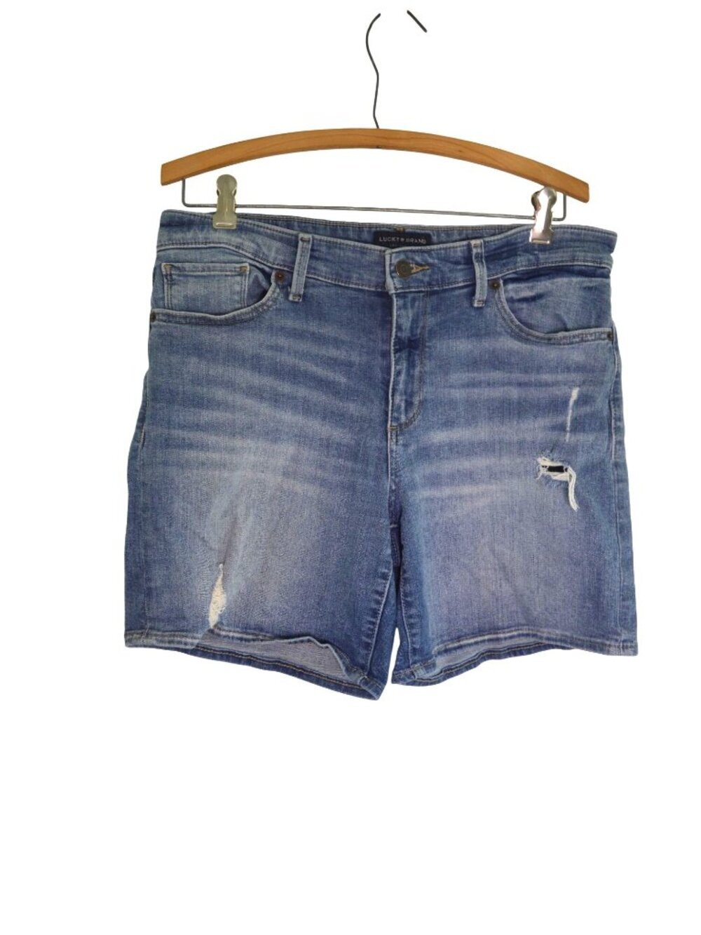 Lucky Brand Medium Wash Denim Distressed Jean Shorts Mid Rise Women Size 12/31